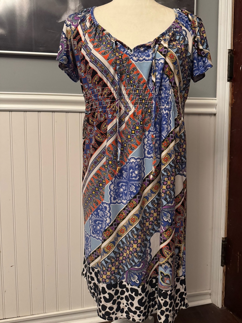 Muse Boston Proper Paisley Mixed Print Smocked Peasant Dress Empire Waist Size 4